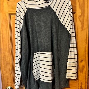 LuLaRoe Gray and Cream Striped Hoodie